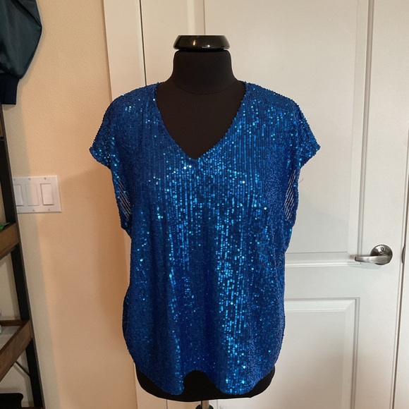CeCe Tops - CeCe Electric Blue Sequin V-Neck Blouse